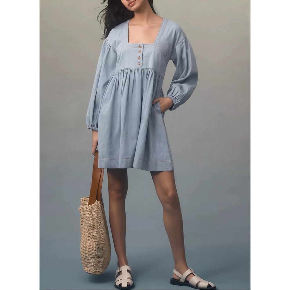 NWT Anthropologie Squareneck Denim Babydoll Dress